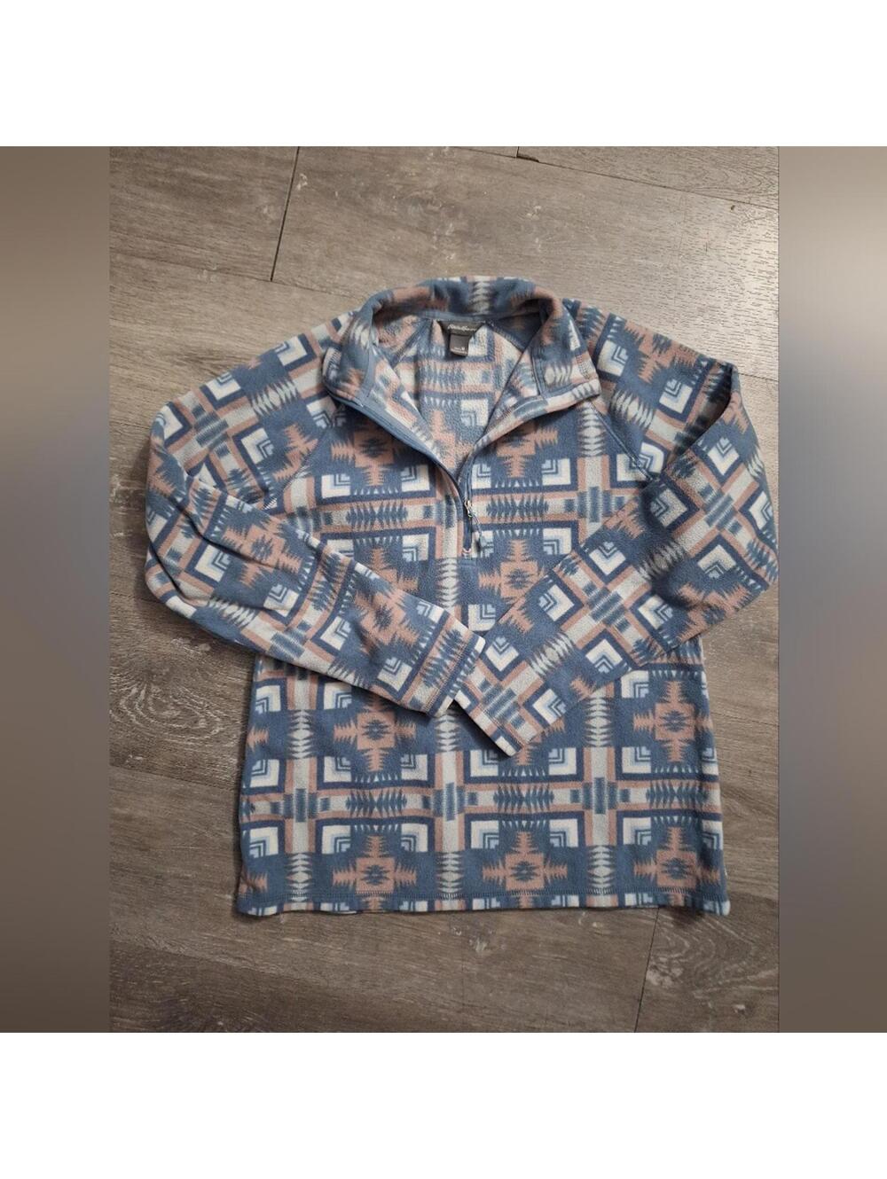 Eddie Bauer Aztec/ Southwestern Patterned fleece Quarter Zip Sweater, Size M